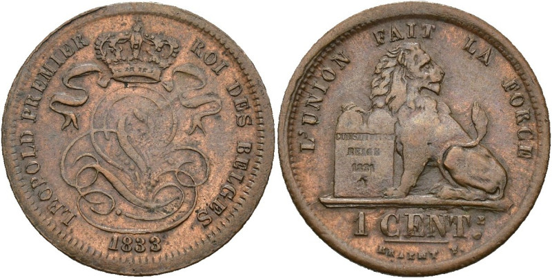 MONEDAS EXTRANJERAS. BÉLGICA. Céntimo. 1833/2. Cu 1,98 g. 17,3 mm. KM-1.1. R.B.O...