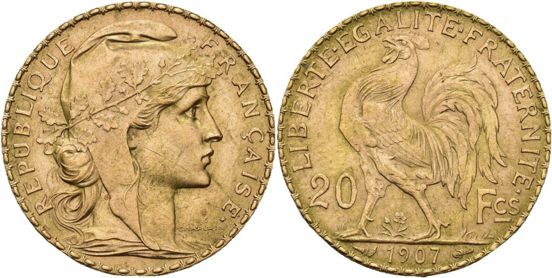 MONEDAS EXTRANJERAS. FRANCIA. 20 francos. 1907. AU 6,46 g. 21 mm. KM-857. EBC.