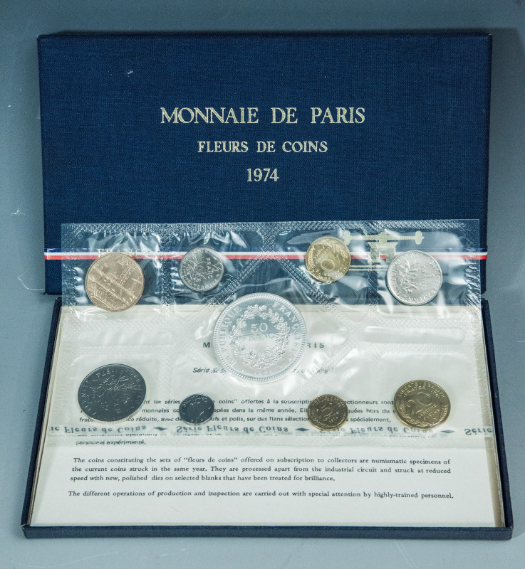 MONEDAS EXTRANJERAS. FRANCIA. Lote de 9 monedas de París. 1974. Casa de la Moned...