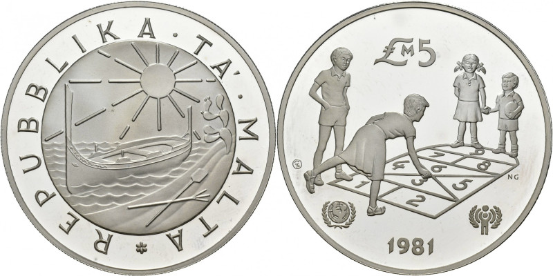 MONEDAS EXTRANJERAS. MALTA. 5 libras. 1981. UNICEF. AR KM-53. Proof. Escasa.