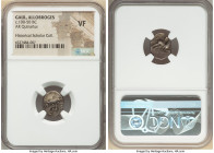 CENTRAL GAUL. Allobroges. Ca. 100-50 BC. AR quinarius (15mm, 7h). NGC VF. BRI, celticized head of Roma right, wearing helmet pushed back on head / COM...