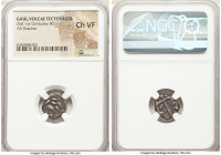 CENTRAL GAUL. Volcae Tectosages. Ca. 2nd-1st centuries BC. AR drachm (15mm, 11h). NGC Choice VF. Male head left, two dolphins to left / Cross; ax in o...
