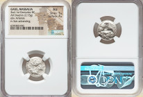GAUL. Massalia. Ca. 2nd-1st centuries BC. AR drachm (18mm, 2.73 gm, 7h). NGC AU 5/5 - 4/5. Diademed and draped bust of Artemis to right, with bow and ...
