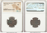 BRUTTIUM. Rhegium. Ca. 280-210 BC. AE (24mm, 11h). NGC XF. Diademed bust of Artemis right, wearing stephane, hair tied in knot at back of head, bow an...