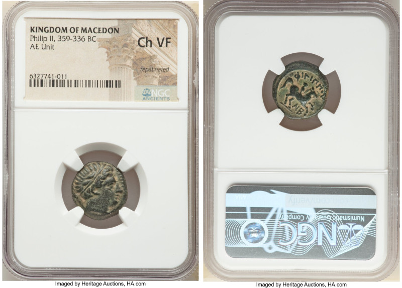 MACEDONIAN KINGDOM. Philip II (359-336 BC). AE unit (18mm, 7h). NGC Choice VF, r...
