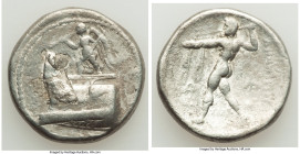 MACEDONIAN KINGDOM. Demetrius I Poliorcetes (306-283 BC). AR tetradrachm (27mm, 16.70 gm, 1h). Fine, lamination, tooling. Nike, blowing trumpet in rig...