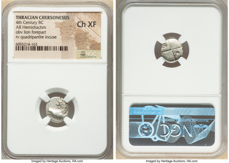 THRACE. Chersonesus. Ca. 4th century BC. AR hemidrachm (14mm). NGC Choice XF. Pe...