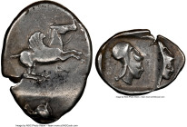 EPIRUS. Ambracia. Ca. 456-426 BC. AR stater (27mm, 3h). NGC Fine, double struck. Group A. Bridled Pegasus flying right; A below / Head of Athena right...