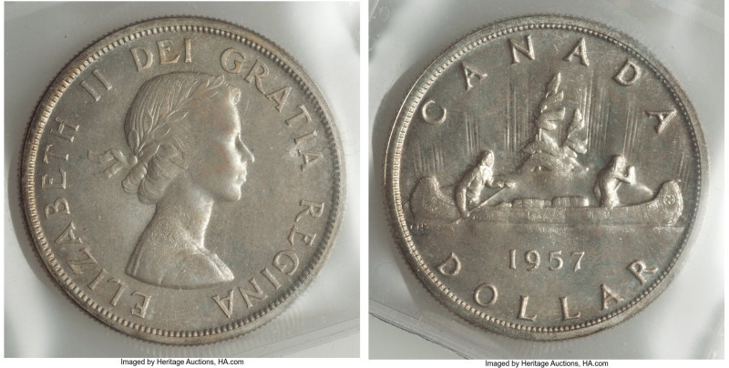 Elizabeth II Dollar 1957 MS65 ICCS, Royal Canadian mint, KM54. 

HID09801242017
...