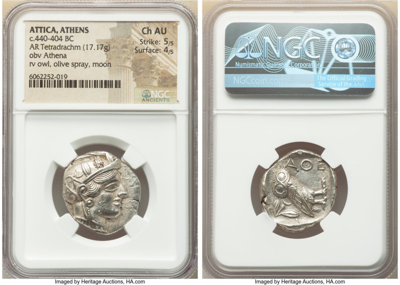 ATTICA. Athens. Ca. 440-404 BC. AR tetradrachm (25mm, 17.17 gm, 9h). NGC Choice ...