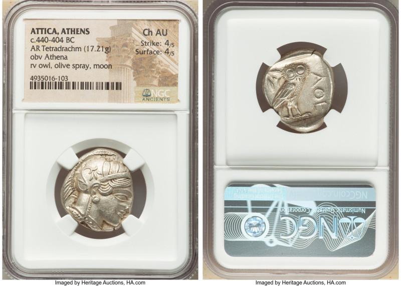 ATTICA. Athens. Ca. 440-404 BC. AR tetradrachm (24mm, 17.21 gm, 7h). NGC Choice ...