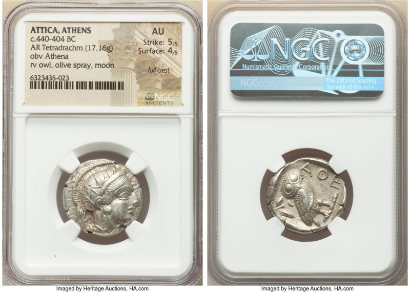 ATTICA. Athens. Ca. 440-404 BC. AR tetradrachm (23mm, 17.16 gm, 10h). NGC AU 5/5...