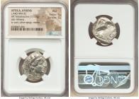 ATTICA. Athens. Ca. 440-404 BC. AR tetradrachm (25mm, 17.17 gm, 7h. NGC AU 5/5 - 3/5. Mid-mass coinage issue. Head of Athena right, wearing earring, n...