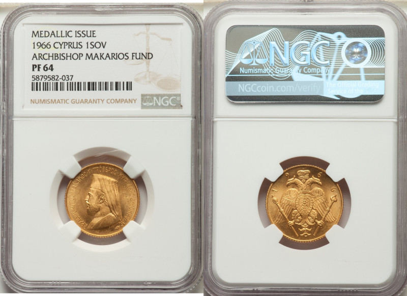 Republic gold Proof "Archbishop Makarios Fund" Medallic Sovereign 1966 PR64 NGC,...