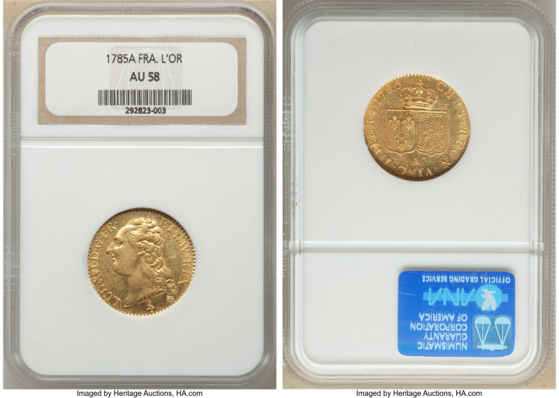 Louis XVI gold Louis d'Or 1785-A AU58 NGC, Paris mint, KM591.1, Fr-475, Gad-361....