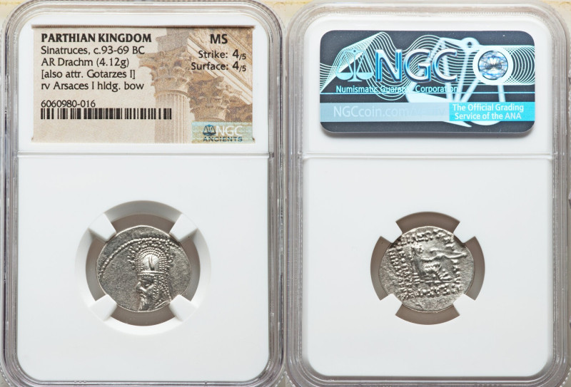 PARTHIAN KINGDOM. Sinatruces (ca. 93-69 BC). AR drachm (20mm, 4.12 gm, 11h). NGC...