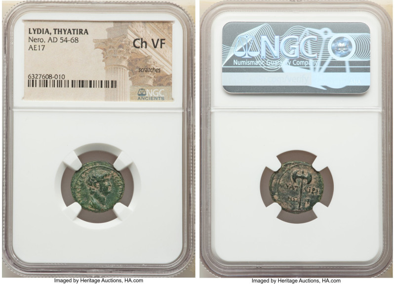 LYDIA. Thyatira. Nero, as Caesar (AD 54-68). AE (17mm, 12h). NGC Choice VF, scra...