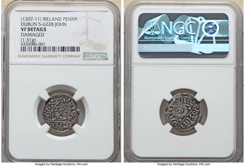 John (1199-1216) Penny ND (1207-1211) VF Details (Damaged) NGC, Dublin mint, Rob...