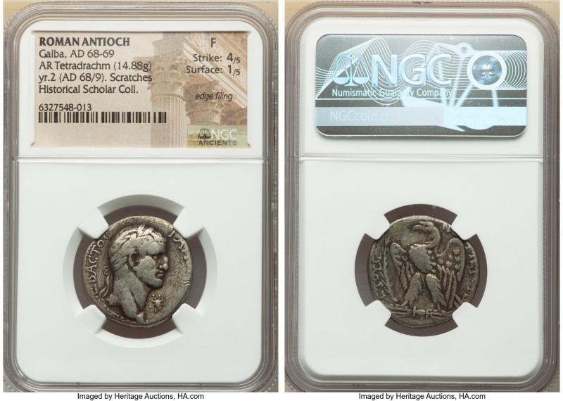 SYRIA. Antioch. Galba (AD 68-69). AR tetradrachm (24mm, 14.88 gm, 12h). NGC Fine...