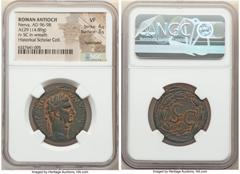 SYRIA. Antioch. Nerva (AD 96-98). AE (29mm, 14.89 gm, 1h). NGC VF 4/5 - 3/5, rep...