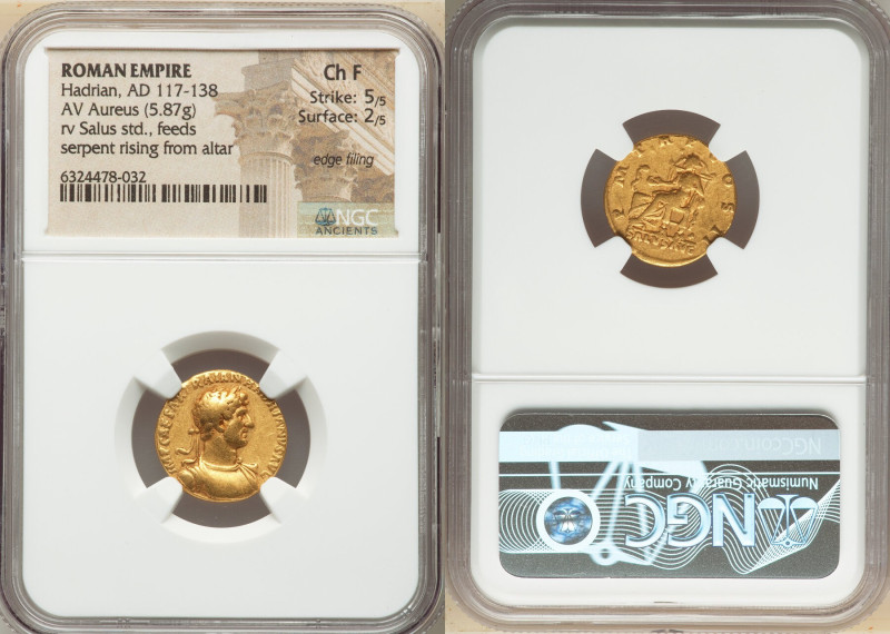 Hadrian (AD 117-138). AV aureus (18mm, 5.87 gm, 7h). NGC Choice Fine 5/5 - 2/5, ...