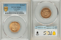 Republic gold 20 Bolivares 1911 MS61 PCGS, KM-Y32. Type 1 variety. 

HID09801242017

© 2022 Heritage Auctions | All Rights Reserved