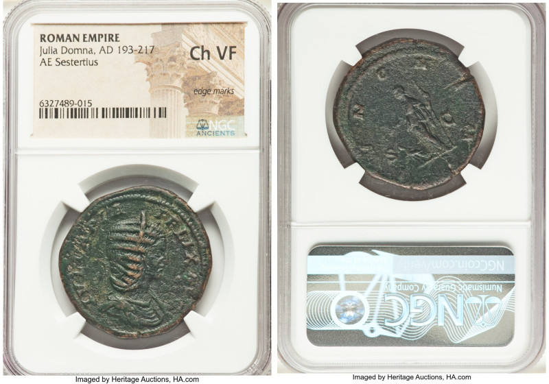 Julia Domna (AD 193-217). AE sestertius (33mm, 5h). NGC Choice VF, edge marks. R...