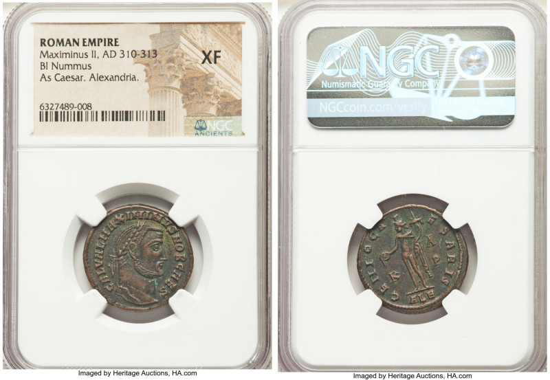 Maximinus II, as Caesar (AD 310-313). BI nummus (24mm, 11h). NGC XF. Alexandria,...