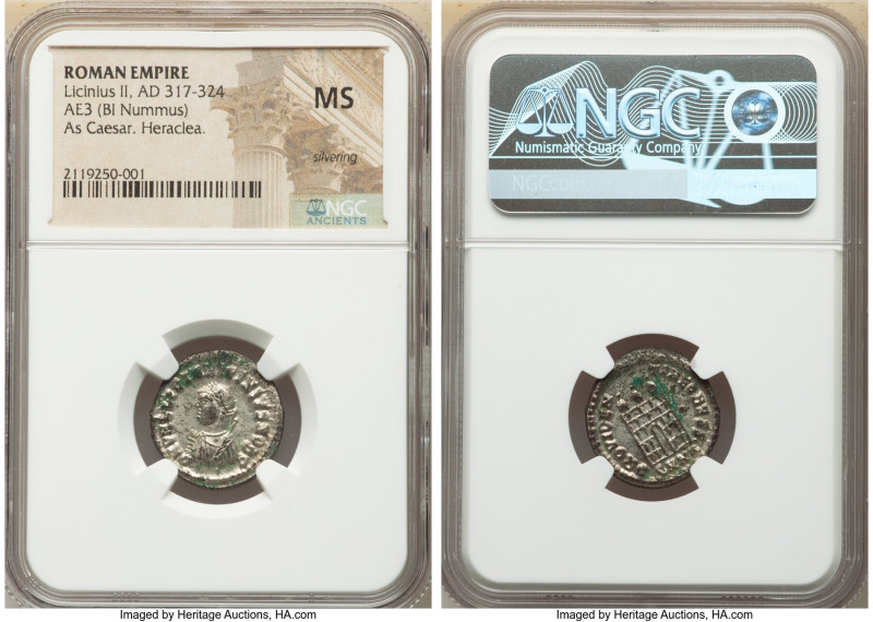 Licinius II, as Caesar (AD 317-324). AE3 BI nummus (19mm, 11h). NGC MS, Silverin...