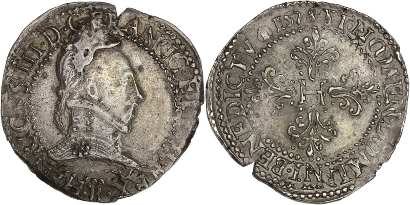 Henri III - Franc au col plat 1578 B (Rouen)

Argent - 14,21 grs - 33,5 mm
Dy.11...
