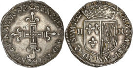 Henri IV - 1/4 écu de Navarre 1602 (Saint-Palais)

Argent - 9,56 grs - 30,5 mm
Sb.4710
TTB+

Superbe exemplaire recouvert d'une patine grise ancienne....
