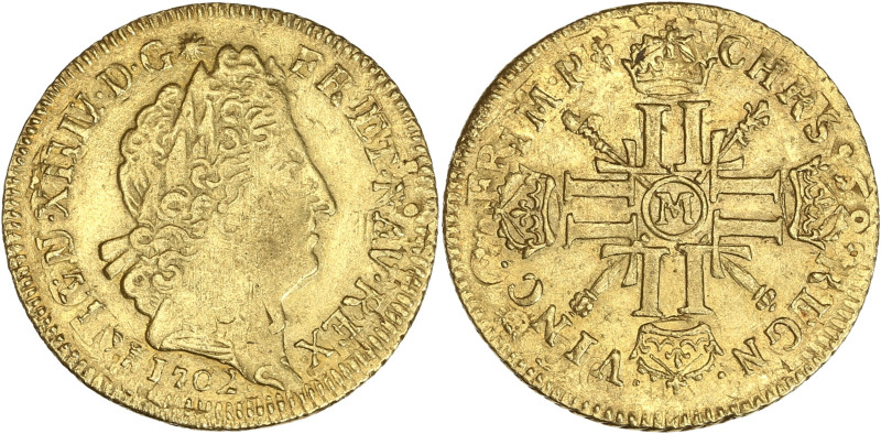 Louis XIV - Louis d'or aux 8 L et aux insignes 1702 M (Toulouse)
Flan réformé.

...
