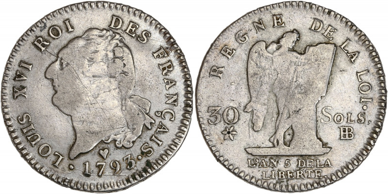 Constitution - 30 sols FRANÇAIS 1793 BB (Strasbourg)

Argent - 10,00 grs - 28 mm...