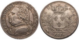 Louis XVIII - 5 Francs buste habillé 1814 I (Limoges)

Argent - 24,98 grs - 37 mm
F.308-6 / G.591
SUP- à SUP

Bel exemplaire pour le type, jolie patin...