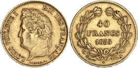 Louis-Philippe tête laurée - 40 franc 1835 A (Paris)

Or - 12,91 grs - 26 mm
F.546-8 / G.1106
TTB