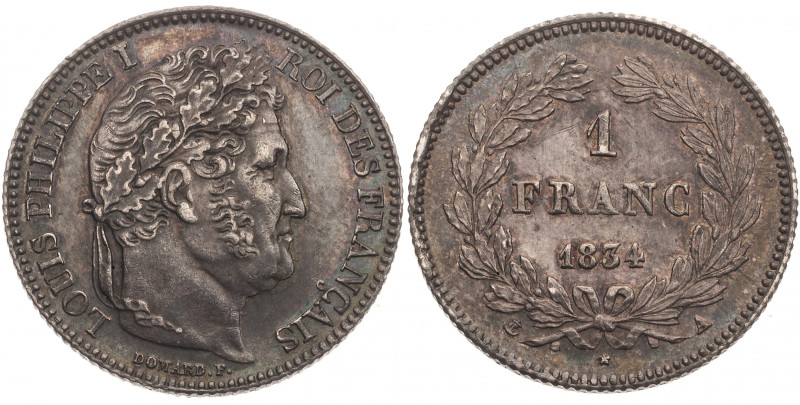 Louis-Philippe tête laurée - 1 franc 1834 A (Paris)

Argent - 5,01 grs - 23 mm
F...