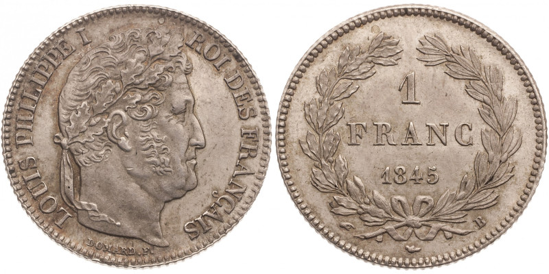 Louis-Philippe tête laurée - 1 franc 1845 B (Rouen) 

Argent - 4,95 grs - 23 mm
...