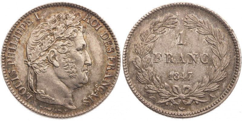 Louis-Philippe tête laurée - 1 franc 1847 A (Paris)

Argent - 5,03 grs - 23 mm
F...