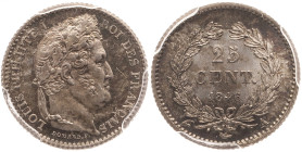 Louis-Philippe tête laurée - 25 centimes 1846 A (Paris)
Coque PCGS : 35333716

Argent - 1,25 grs - 15 mm
F.167-5 / G.357
FDC / MS66

Monnaie gradée pa...