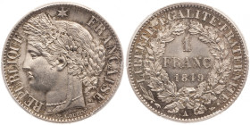Cérès - 1 franc 1849 A (Paris)
Coque PCGS : 35333704

Argent - 5,00 grs - 23 mm
F.211-1 / G.457
SPL+ / MS64

Monnaie gradée par PCGS en MS64. Exemplai...