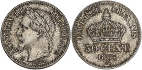 Napoléon III tête laurée - 50 centimes 1867 A (Paris)

Argent - 2,50 grs - 18 mm
F.188-12 / G.417
SPL à FDC

De toute beauté avec une magnifique patin...
