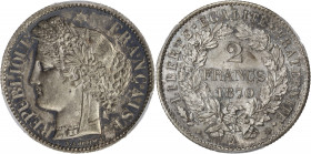 Cérès - 2 francs 1870 A (Paris) - Grand A
Coque PCGS : 45501412

Argent - 10,00 grs - 27 mm
F.265-1 / G.530
FDC / MS66

Monnaie gradée par PCGS en MS6...
