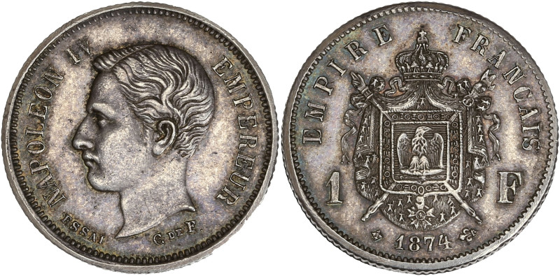 Napoléon IV - ESSAI 1 franc 1874 (Bruxelles)
Tranche striée.

Argent - 5,48 grs ...