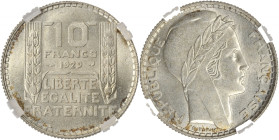Turin - 10 francs 1929 
Coque GENI FRKJSRT6NE

Argent - 10,00 grs - 28 mm
F.360-2 / G.801
FDC / GENI MS65 

Monnaie gradée par GENI en MS65 (FDC). Rar...