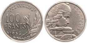 Cochet - ESSAI 100 francs 1954
Coque PCGS : 35333727

Cupro-nickel - 6,00 grs - 24 mm
F.450-1 / G.897
FDC / SP65

Monnaie gradée par PCGS en SP65.