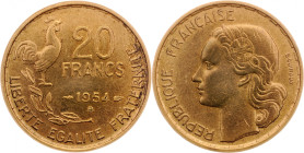 Guiraud - 20 francs 1954 B (Beaumont-le-Roger)

Bronze-aluminium - 4,02 grs - 23,5 mm
F.402-13 / G.865
TTB+
RR

Monnaie rare. Exemplaire agréable.