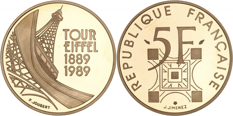 Tour Eiffel - 5 francs 1989 - Frappe BE

Or - 14,00 grs - 29 mm
G.772
SPL+ / PRO...