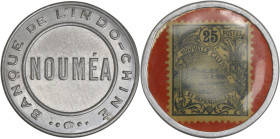Indochine, Nouméa - Timbre monnaie de 25 centimes

Aluminium et mica - 1,04 grs - 33 mm
Lec.12
SUP

Assez rare ! Très bel exemplaire.