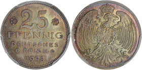Allemagne - ESSAI 25 pfennig 1908 D (Munich)
Coque PCGS 38784995

Argent - 4,20 grs - 22,5 mm
Schaaf.18/G.27
FDC / SP67

Monnaie gradée par PCGS en SP...
