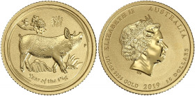 Australie, Lunar II, Année du cochon - 15 dollars (1/10 once) 2019

Or 999/1000 - 3,14 grs - 18 mm
SPL